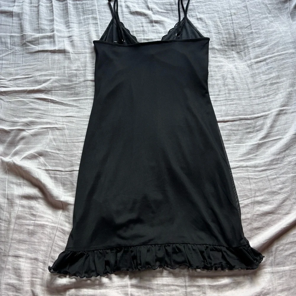 NWOT Forever 21 Black Ruffle Hem Slip Dress - Picture 2 of 5